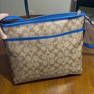Coach Khaki Signature Crossbody with Blue Trim